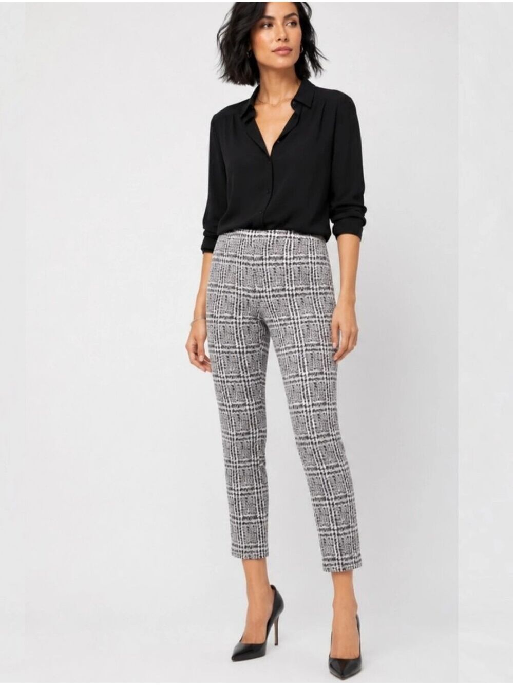 Michael Michael Kors Black & White Plaid Cropped Pull-On Pants – Size M